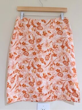 Casual Corner Peach and Orange Floral Pencil Skirt Y2K